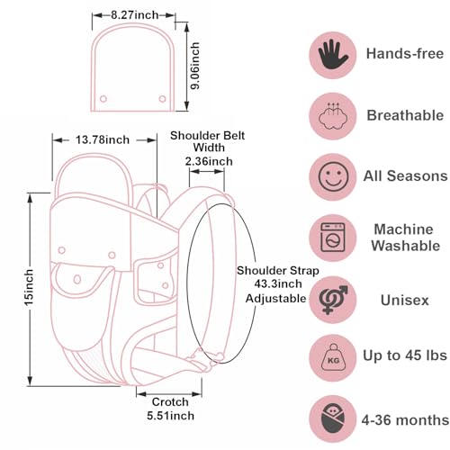 4-in-1 Baby Carrier for Newborn to Toddler (Pink) Ergonomic Adjustable Holder Portable Convertible Front and Back Backpa